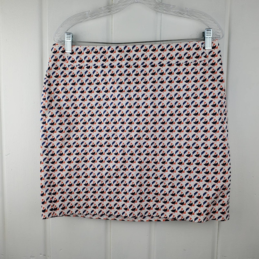 Ann Taylor Madison Womens 8 Orange Navy Blue White Geometric Pencil Skirt - Picture 1 of 11